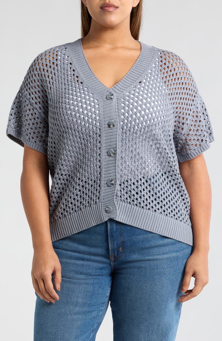 DR2 by Daniel Rainn Open Stitch Cardigan Sweater, Main, color, P896 Slate Blue