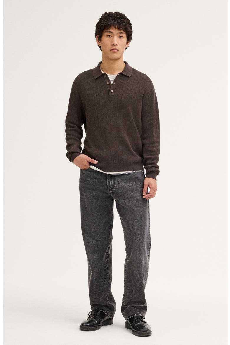 Nile Stitch Button-Up Sweater Polo, Alternate, color, DARK COCOA