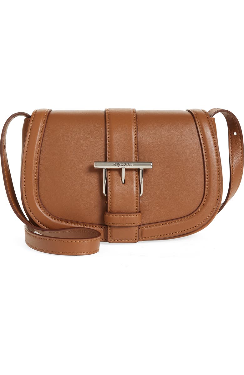 McQueen Mini T-Bar Shoulder Bag, Main, color, Tan Silver