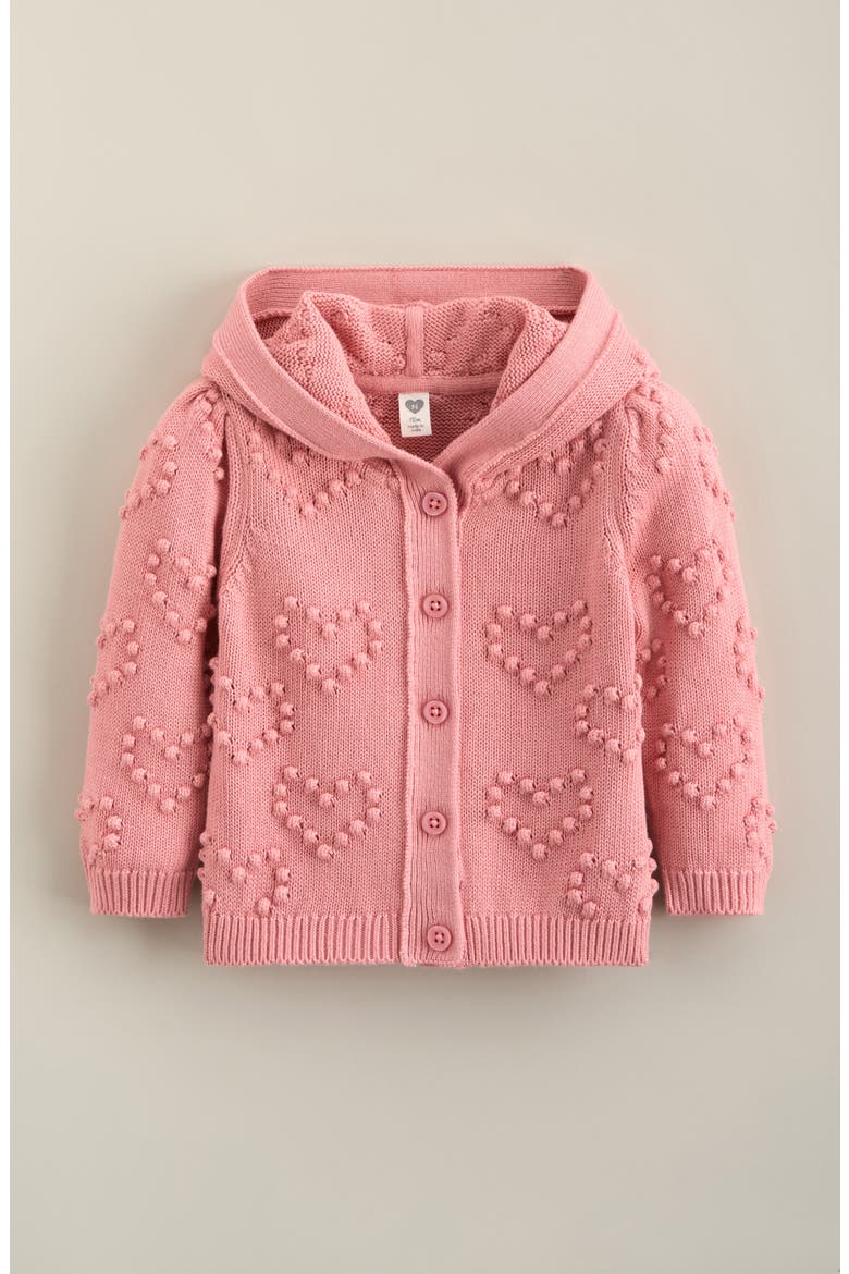 Bobble Stitch Hooded Heart Cardigan, Main, color, PINK PEONY