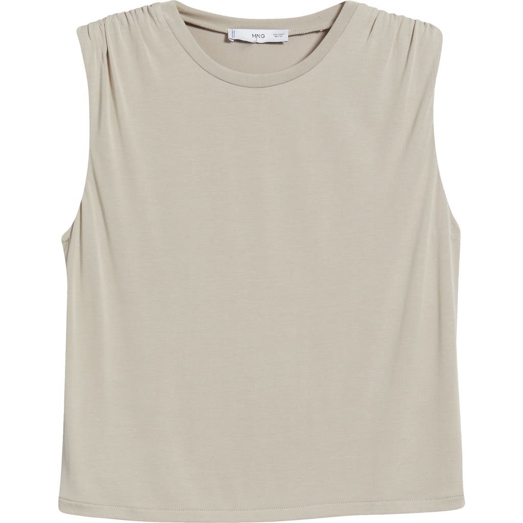 Mango Kiwi Gathered Shoulder Sleeveless T-shirt In Gray