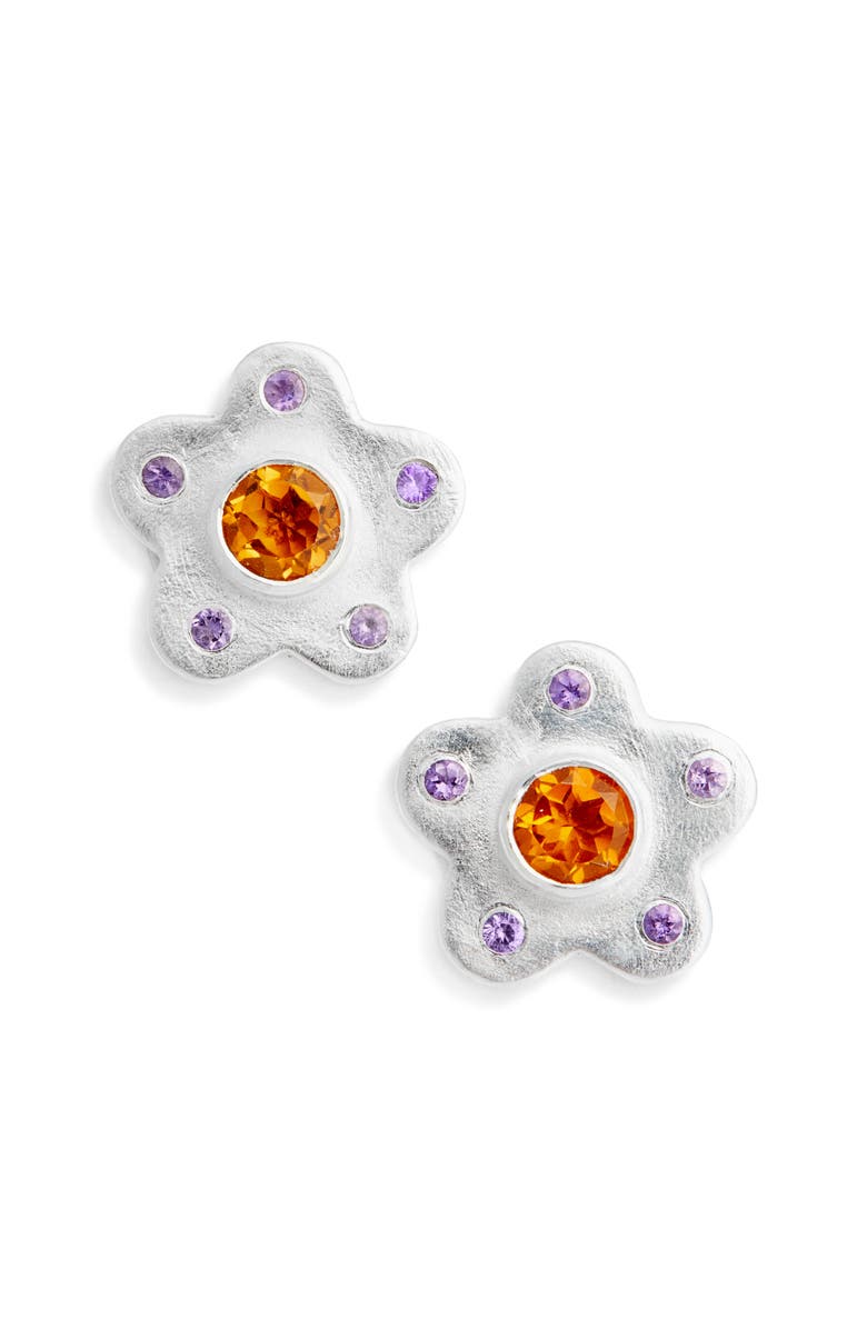 SHANA CAVE Aster Stud Earrings, Main, color, Silver Citrine Amethyst