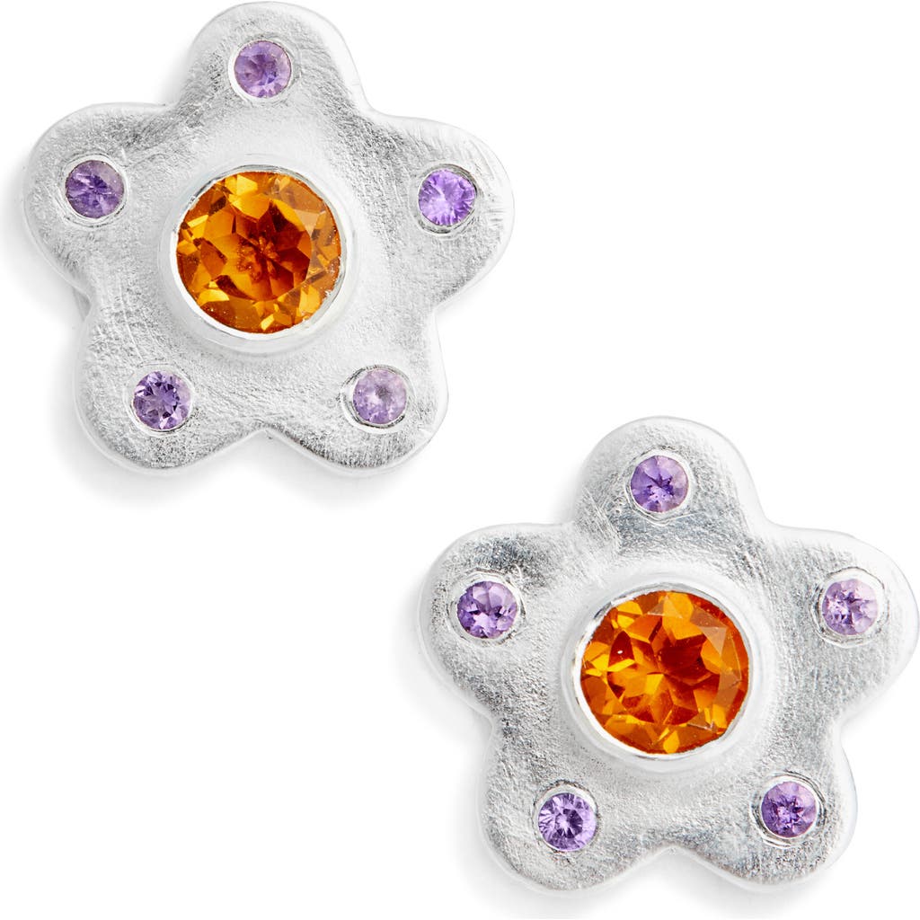 Shana Cave Aster Stud Earrings In Silver Citrine Amethyst