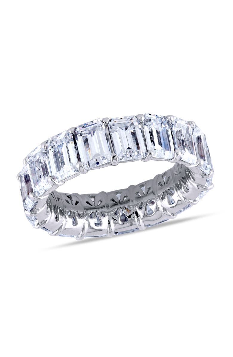 Julianna B. Cubic Zirconia Emerald-Cut Eternity Ring, Main, color, Sterling Silver