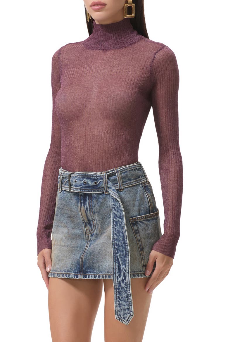 Bristol Metallic Semisheer Mock Neck Top, Alternate, color, FIG