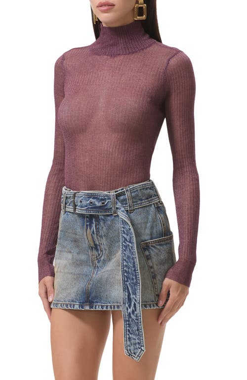 Afrm Bristol Metallic Semisheer Mock Neck Top In Red
