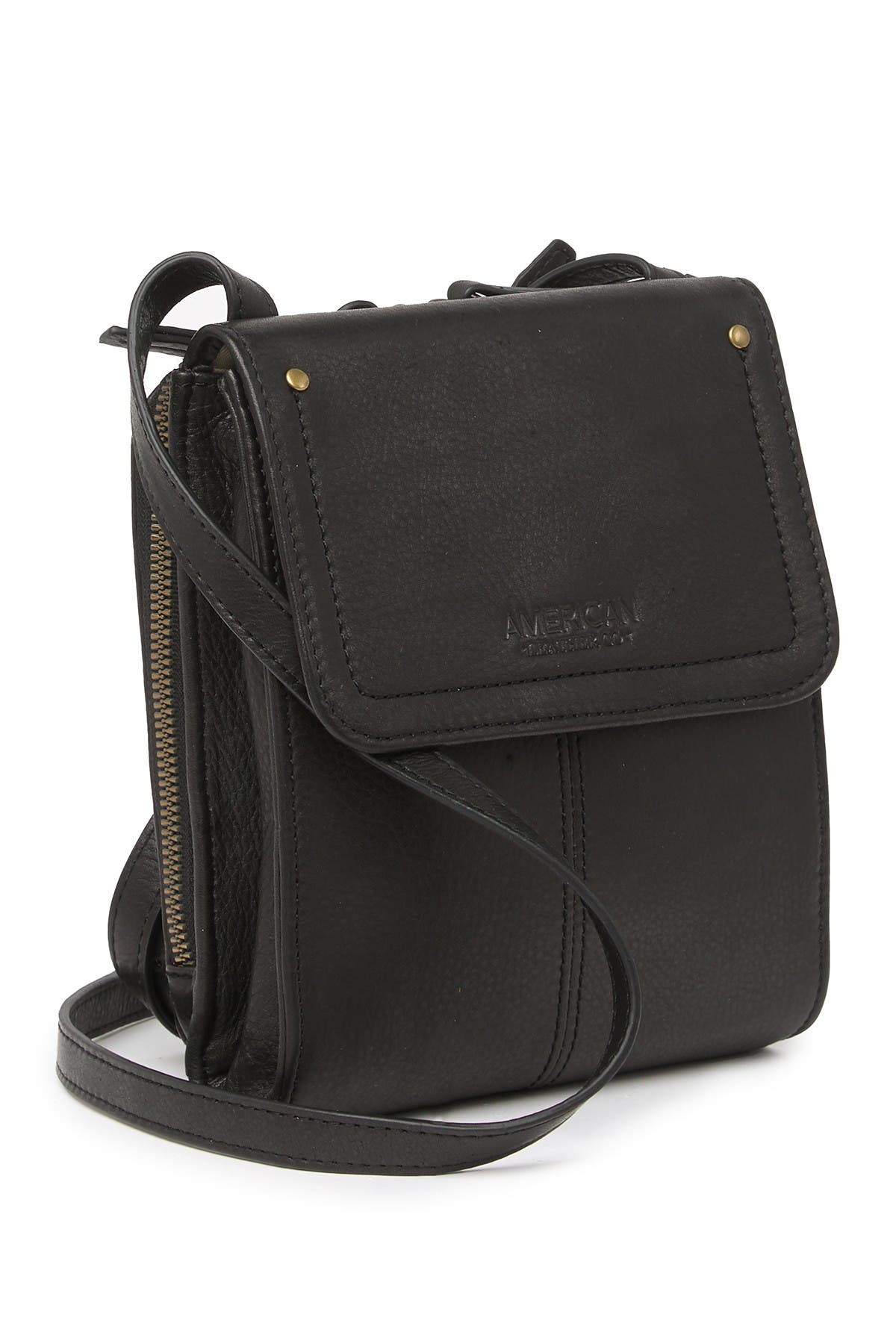 AMERICAN LEATHER CO. Kansas Foldover Crossbody Bag, Alternate, color, Black Smooth