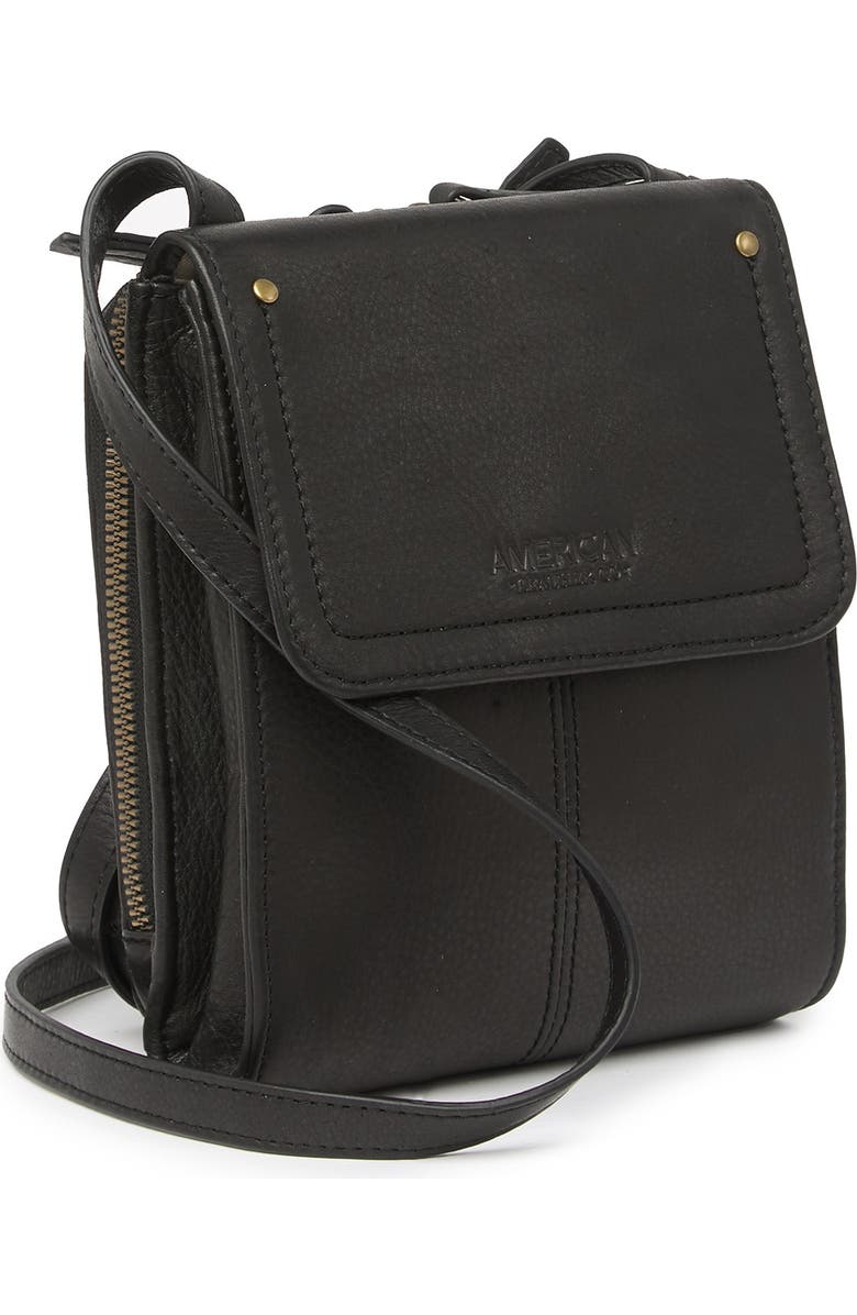 AMERICAN LEATHER CO. Kansas Foldover Crossbody Bag, Alternate, color, Black Smooth