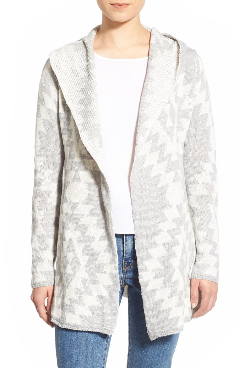 Woven Heart Diamond Pattern Hooded Cardigan, Main, color, GREY/ IVORY