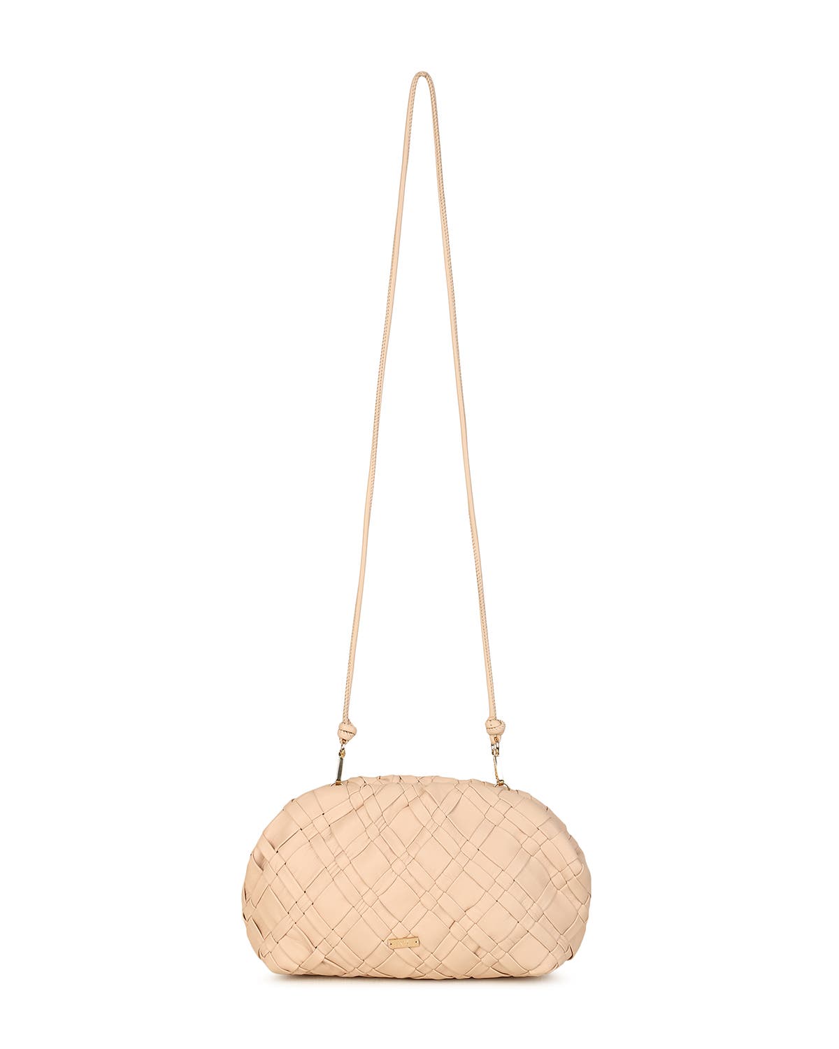 Aya Woven Leather Frame Clutch, Alternate, color, BUFF