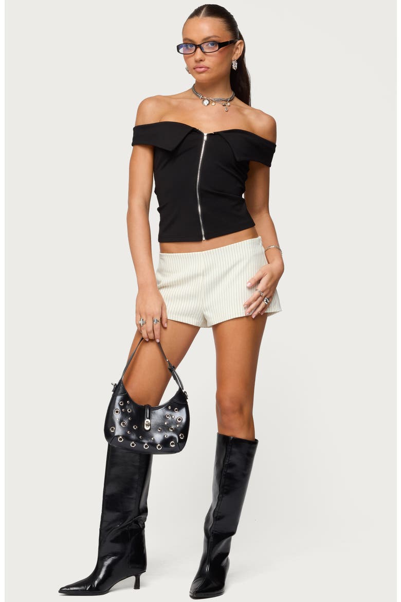 Foldover Off the Shoulder Zip-Up Top, Alternate, color, BLACK