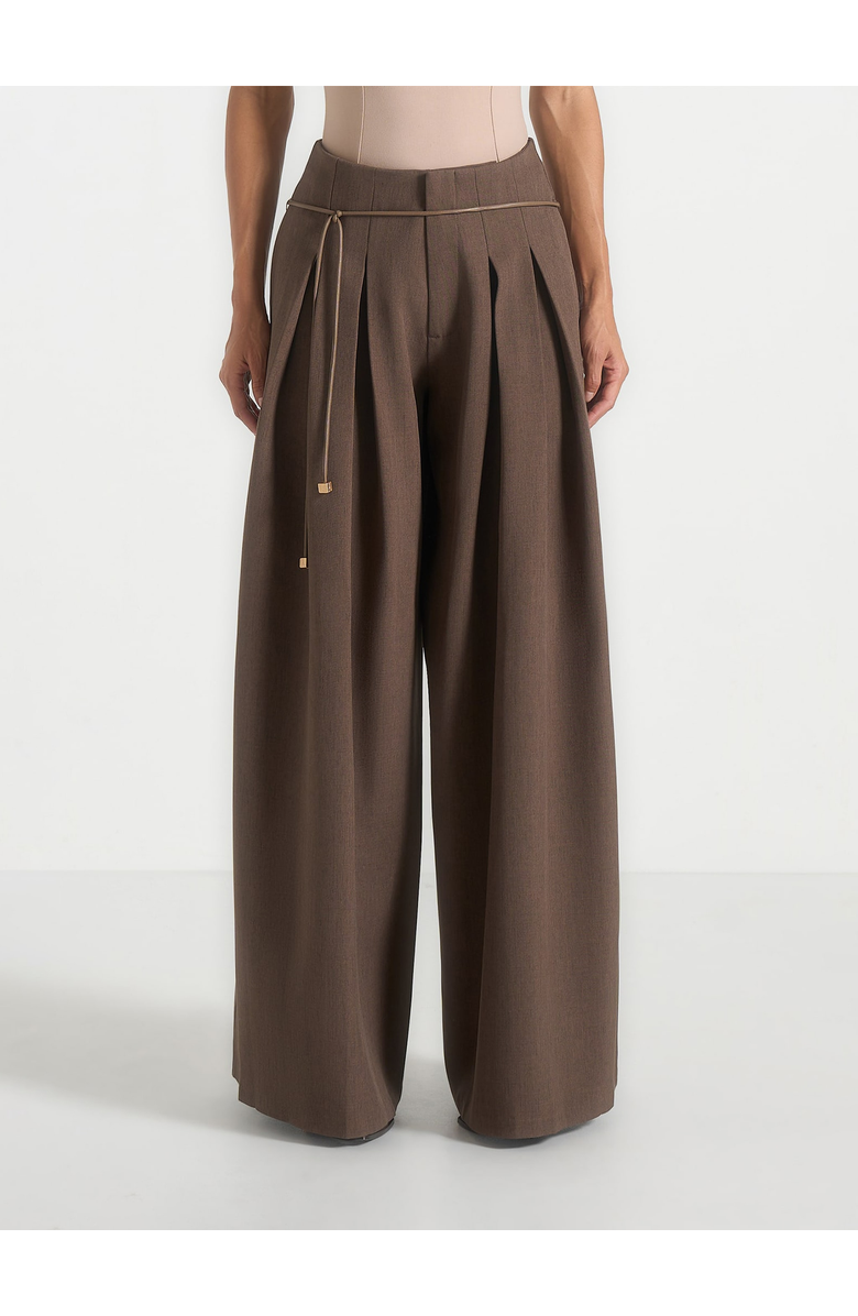 Manière De Voir Flora Box Pleat Wide Leg Belted Trousers, Alternate, color, Brown