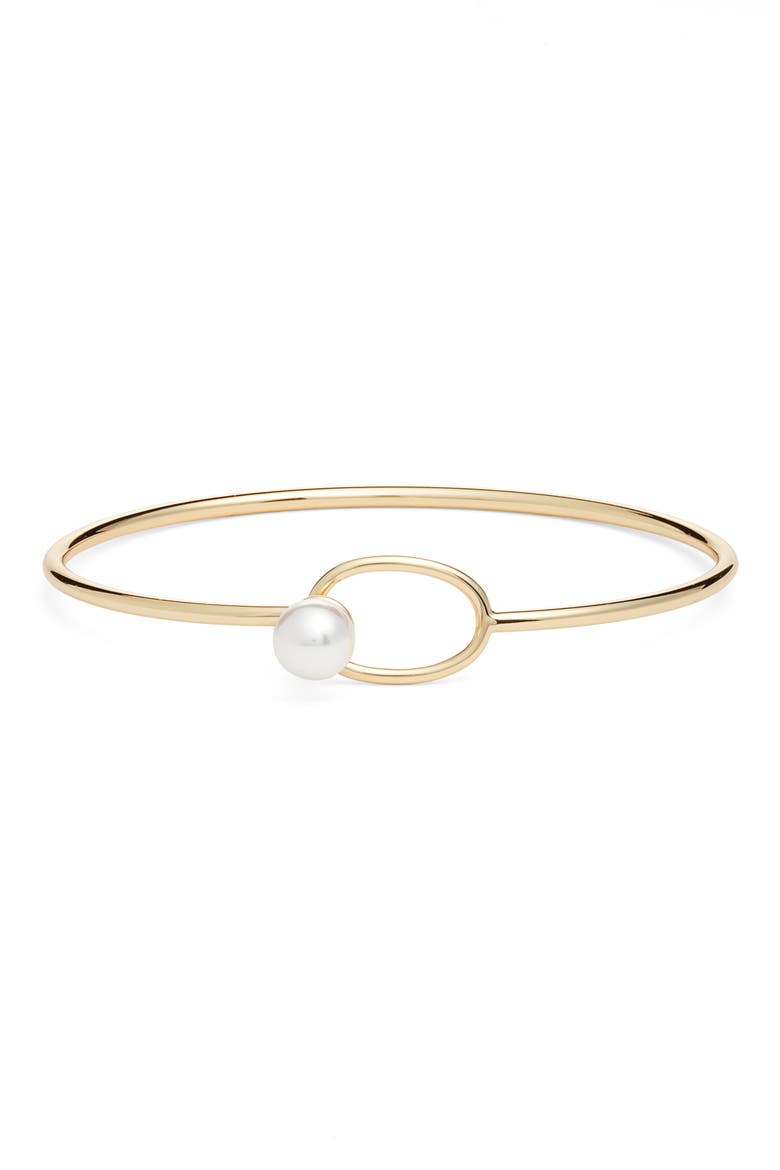 Demi Fine Pearl Closure Bangle, Main, color, WHITE- 14K GOLD PLATED