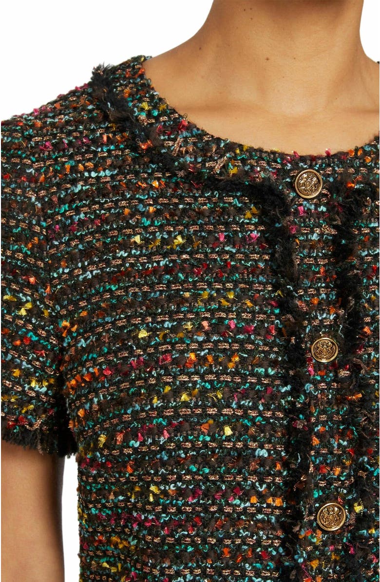 Santorelli SHEA Short Sleeve Shift Dress in Luxury Lurex Tweed, Alternate, color, Sage Multi