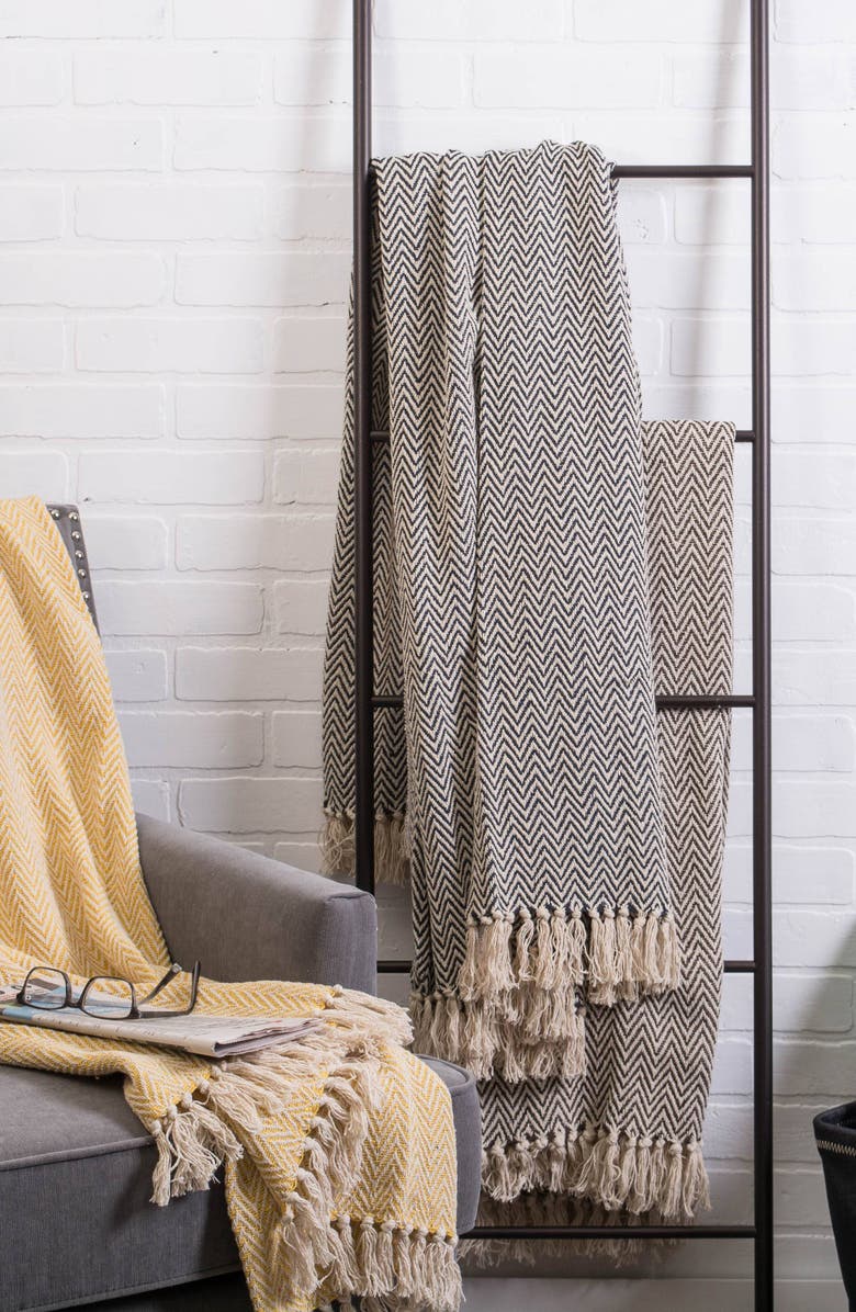 Design Imports Tassel Throw Blanket, Alternate, color, Black