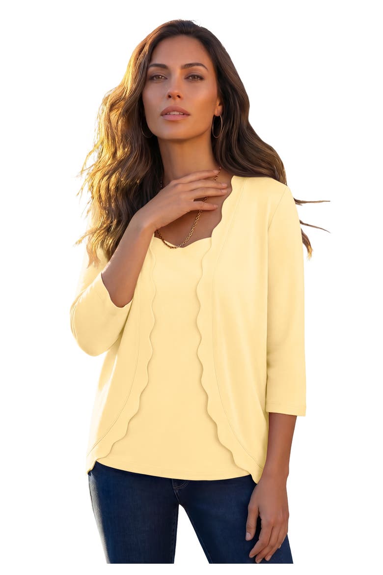 Scalloped Cardigan And Tank Set, Main, color, BANANA
