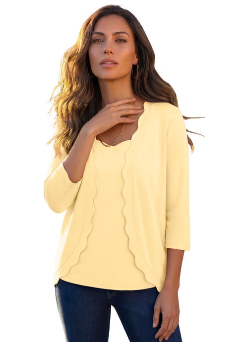 Scalloped Cardigan And Tank Set (Plus)