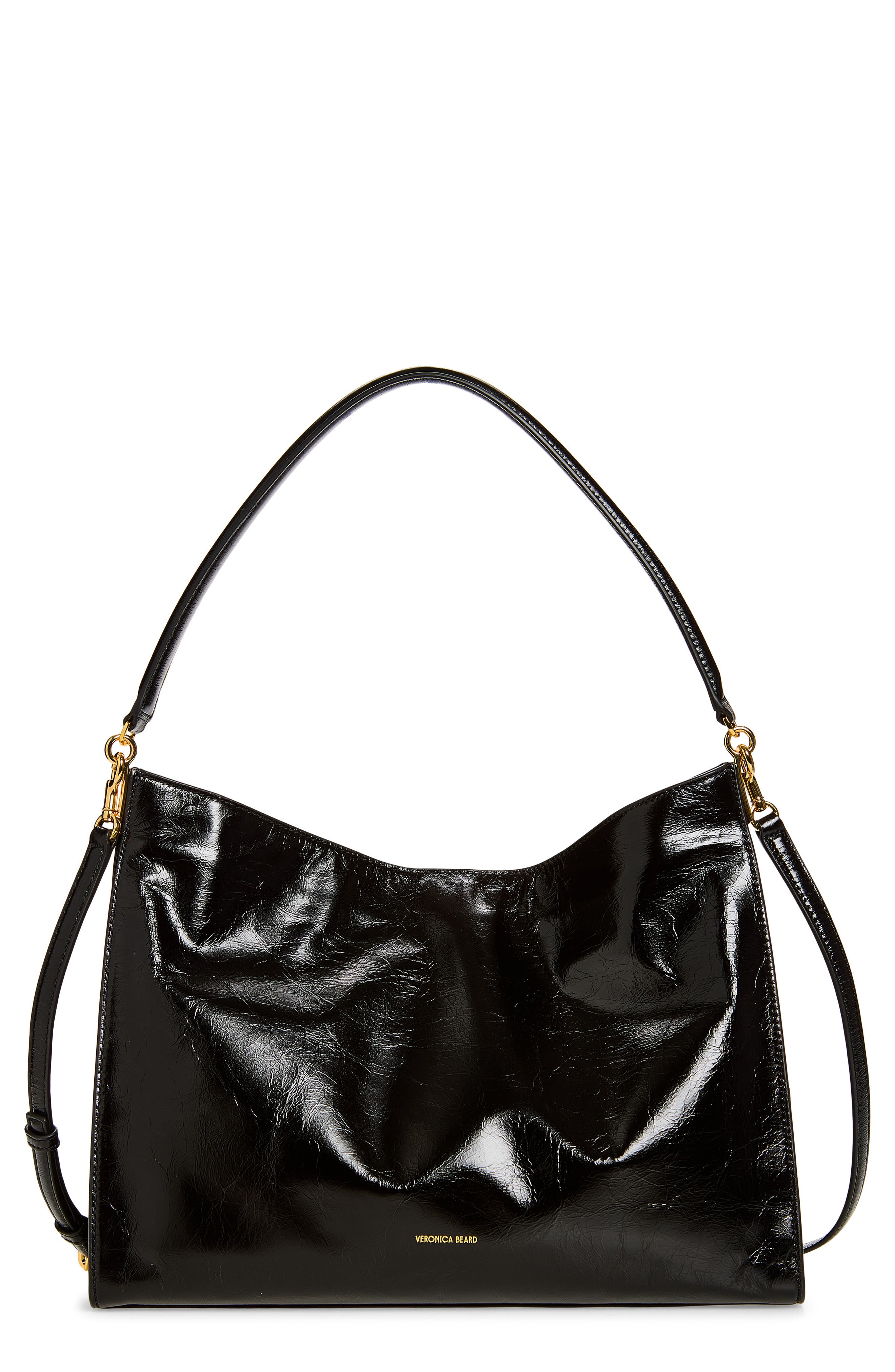 Vida Crinkle Leather Hobo Bag, Main, color, BLACK