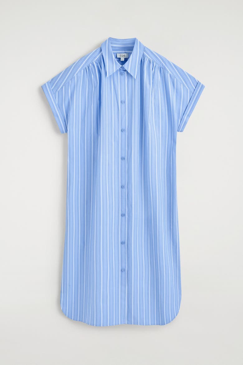 Striped Short-sleeved Cotton Shirt Dress, Alternate, color, BLUE / STRIPED