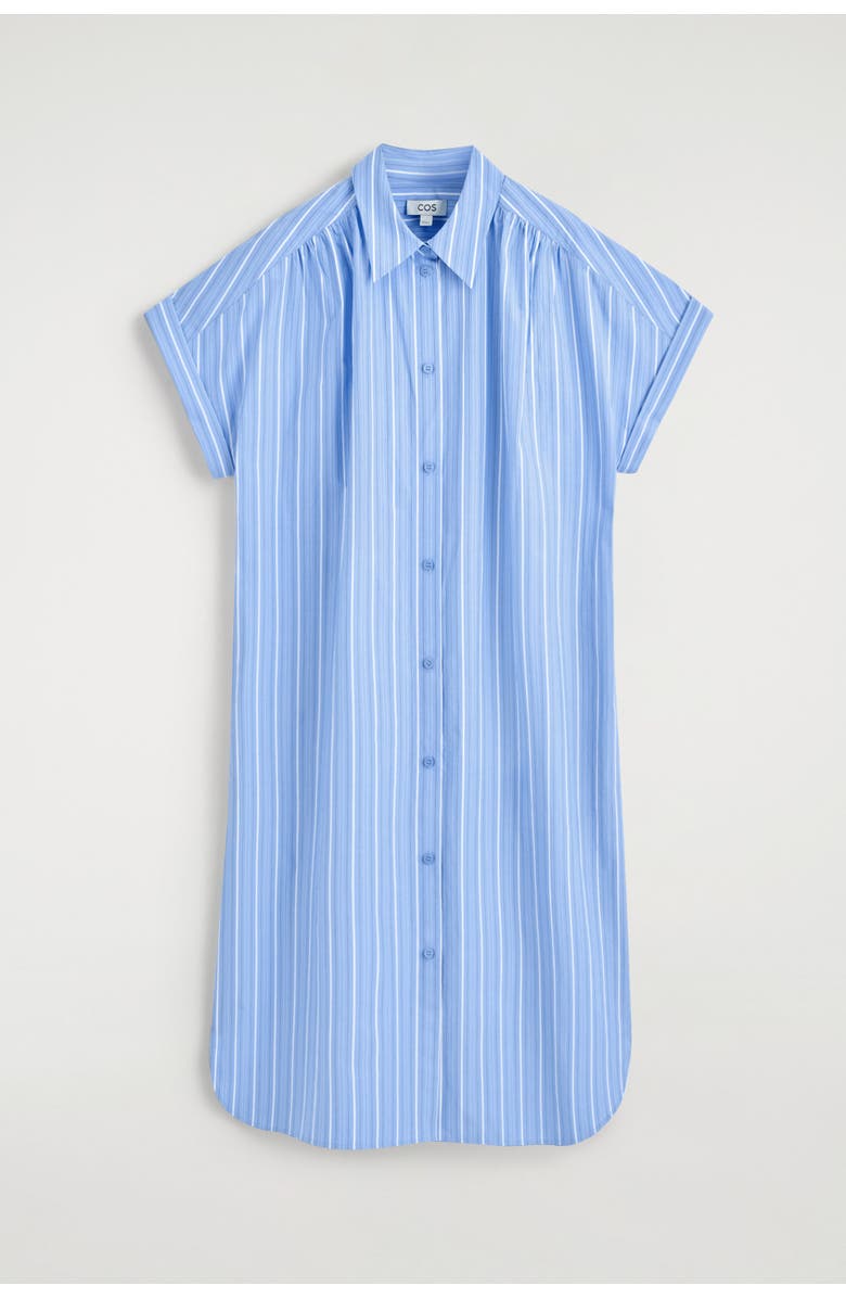 COS Striped Short-sleeved Cotton Shirt Dress, Alternate, color, Blue / Striped