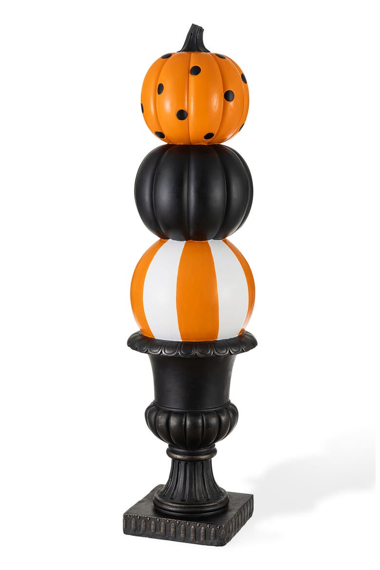 27"H Halloween MGO Stacked Pumpkin with Black Urn Porch Decor, Main, color, Black