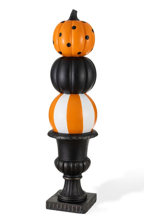 27"H Halloween MGO Stacked Pumpkin with Black Urn Porch Decor