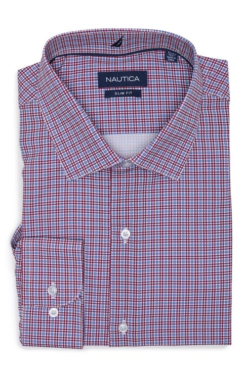 Windowpane Trim Fit Stretch Button-Up Shirt