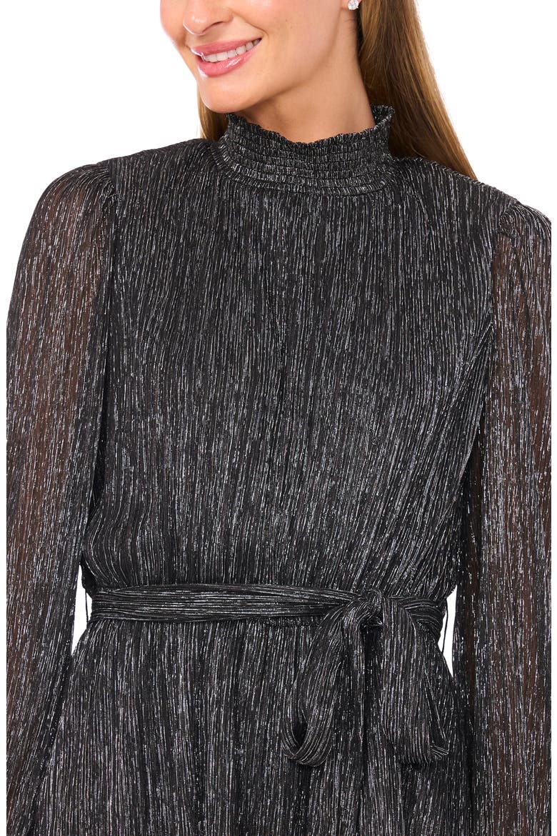 Metallic Long Sleeve Minidress, Alternate, color, BLACK/ SILVER