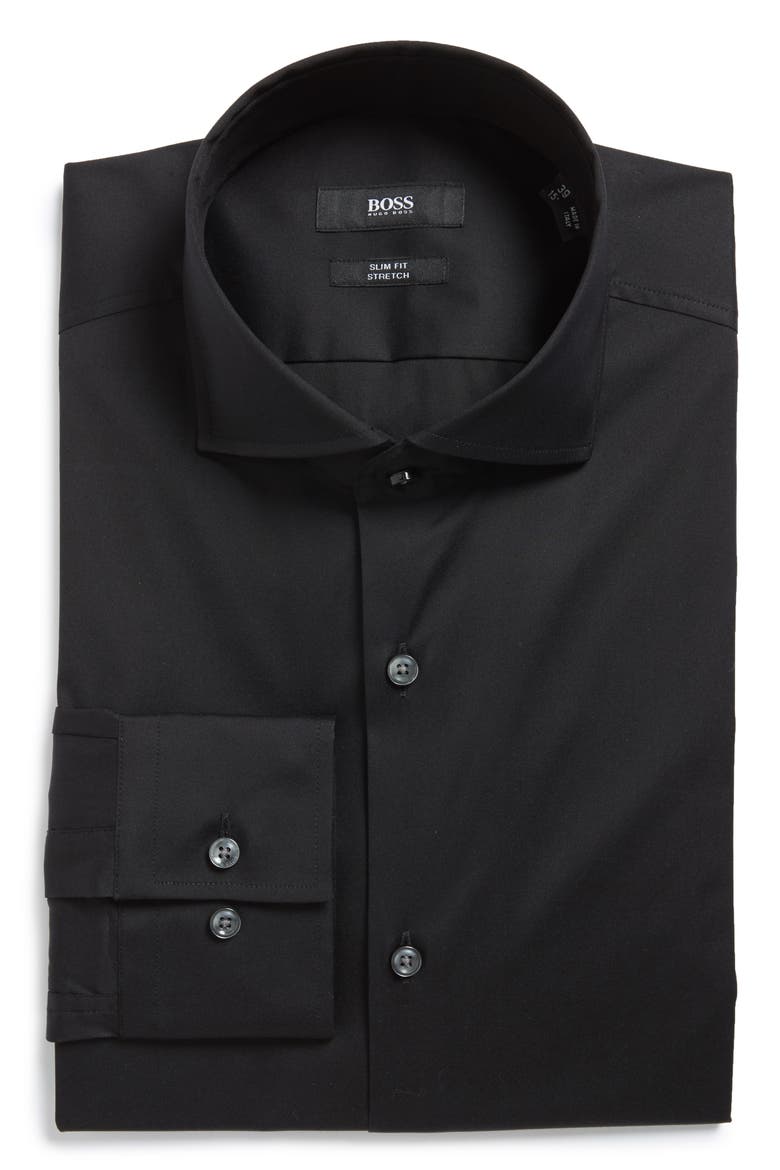 Jason Slim Fit Solid Cotton Blend Dress Shirt, Main, color, BLACK