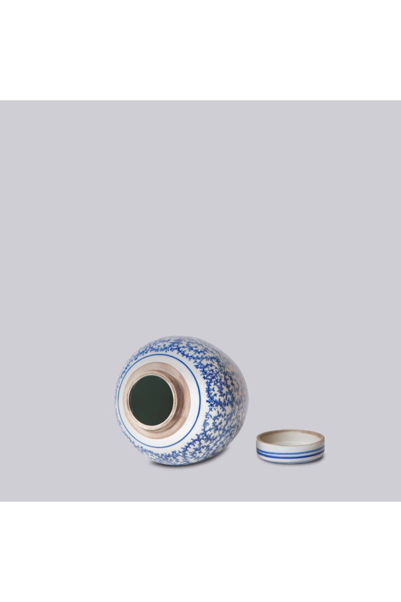 Porcelain Scrolling Peony Round Jar, Alternate, color, Blue + White