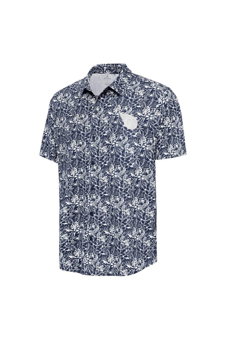 Men's Antigua Navy Cleveland Guardians Resort Button-Up Shirt, Alternate, color, Navy