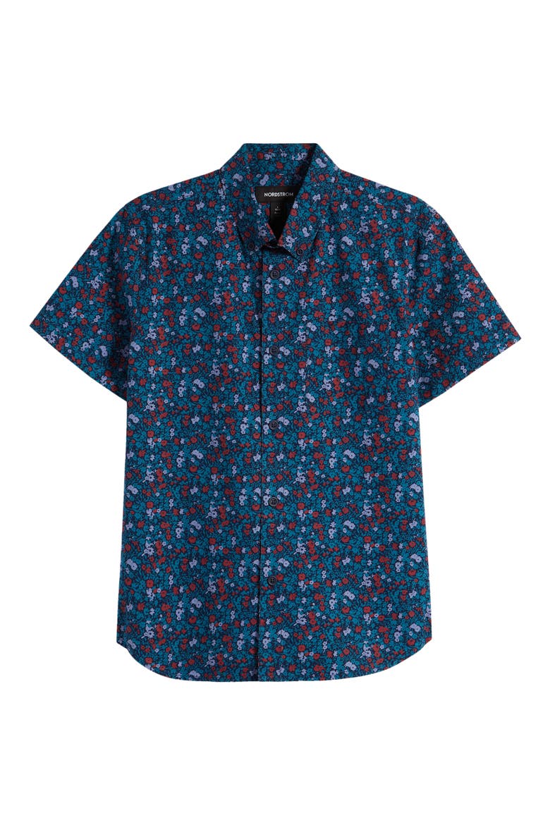 Kids' Patch Pocket Short Sleeve Button-Down Shirt, Main, color, NAVY PEACOAT CLAIRE FLORAL