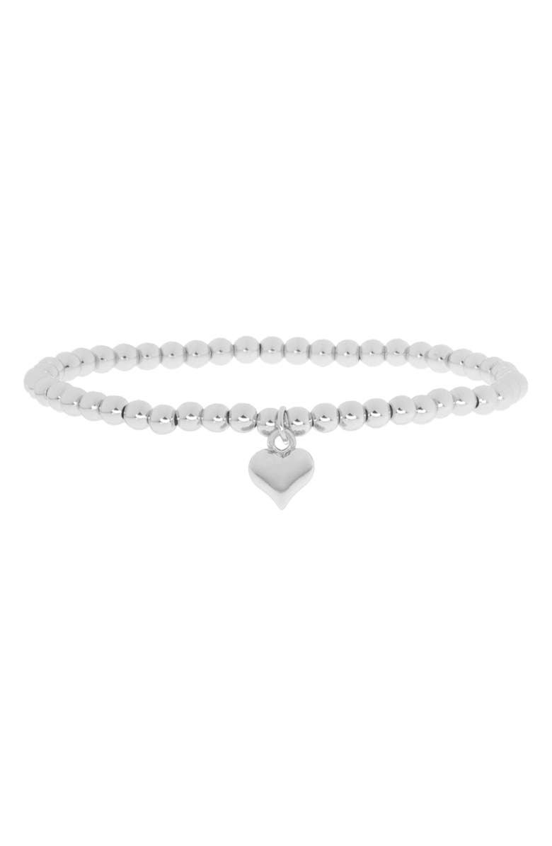 MARLYN SCHIFF Heart Charm Ball Chain Stretch Bracelet, Main, color, Silver