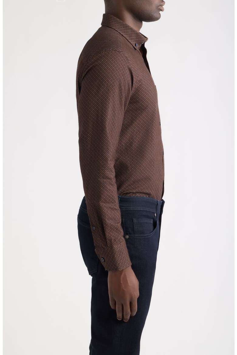 Lane Print Cotton Button-Up Shirt, Alternate, color, BROWN / NAVY LINKED OVAL