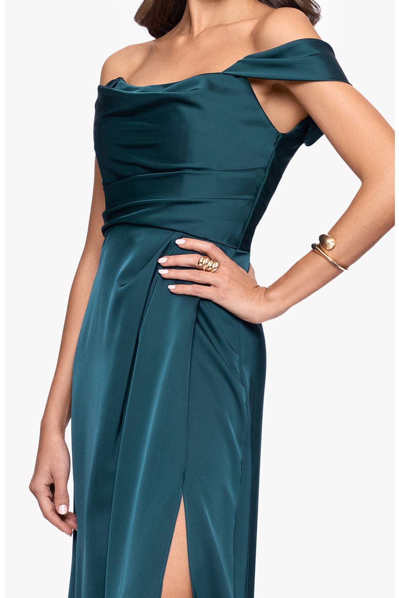 Heather Off the Shoulder Satin Gown, Alternate, color, PINE