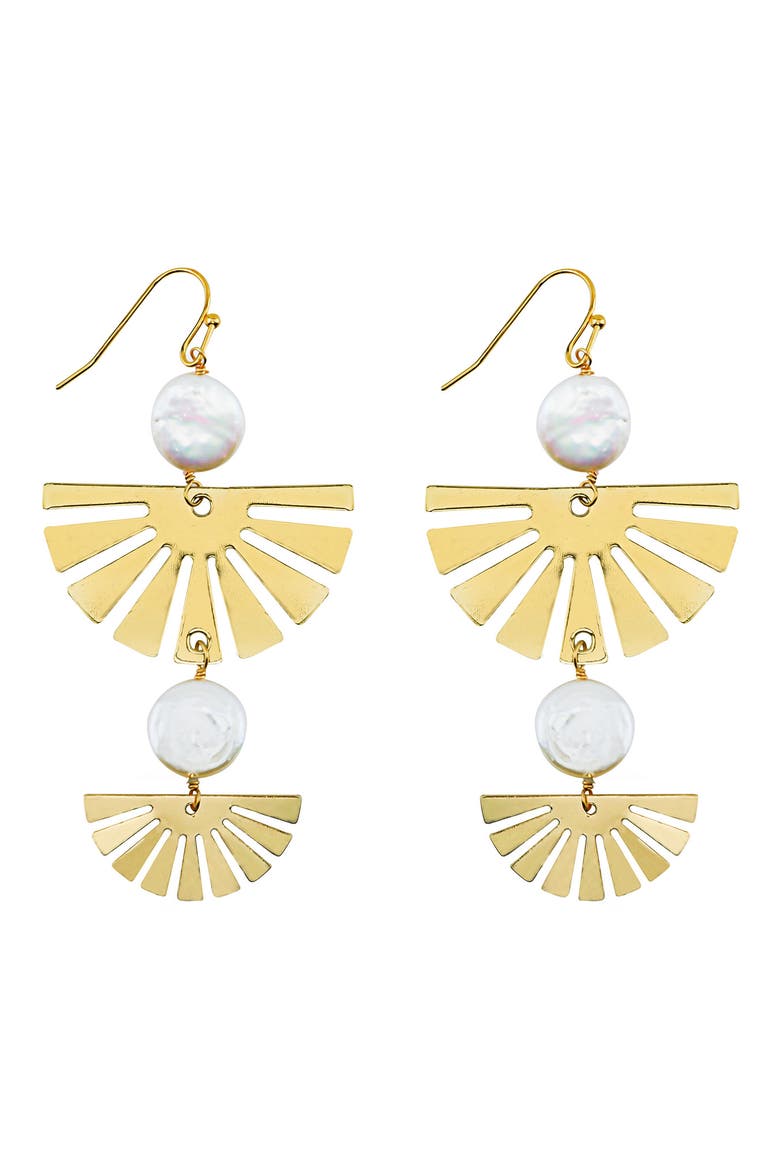Freshwater Pearl Fan Drop Earrings, Main, color, WHITE