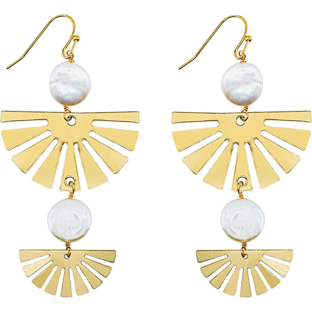 Panacea Freshwater Pearl Fan Drop Earrings In White