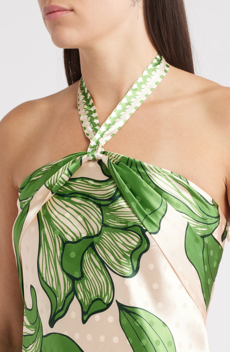 CIEBON Runie Floral Satin Halter Dress, Alternate, color, Cream/ Green