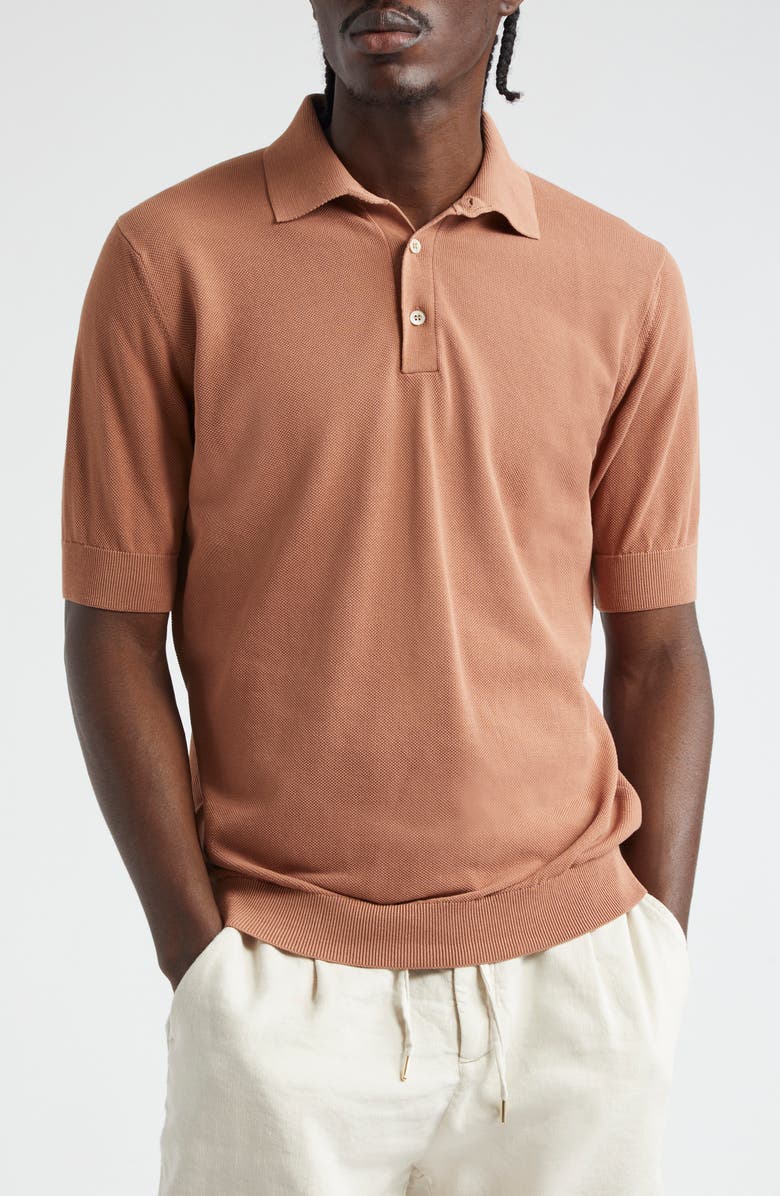 Thom Sweeney Cotton Air Crepe Polo, Main, color, Burnt Orange