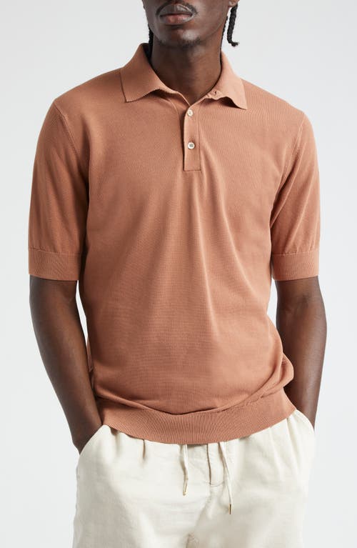 Thom Sweeney Cotton Air Crepe Polo in Burnt Orange  product