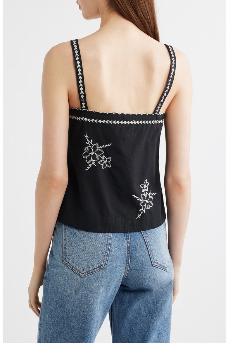 The Weekend Floral Embroidered Button-Up Top, Alternate, color, BLACK
