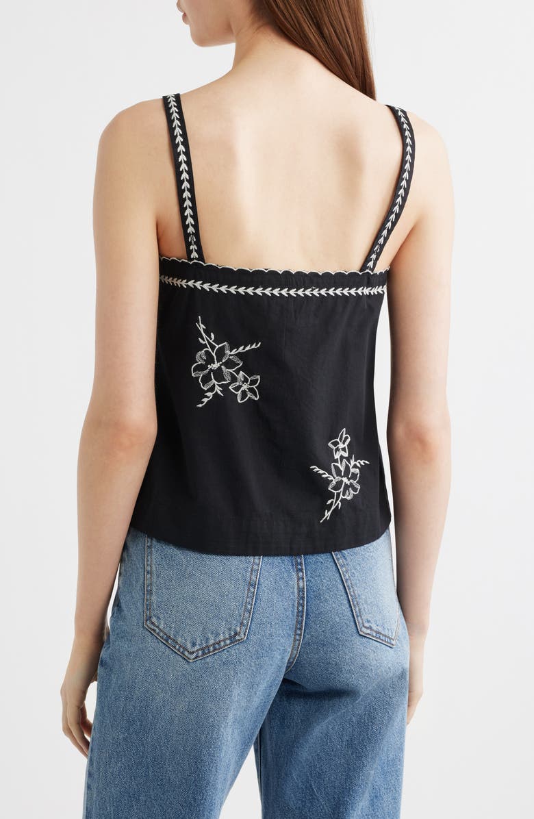 THE GREAT. The Weekend Floral Embroidered Button-Up Top, Alternate, color, Black