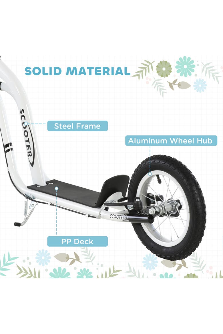 Youth Scooter with Dual Brakes, Inflatable Front Wheel, Alternate, color, White