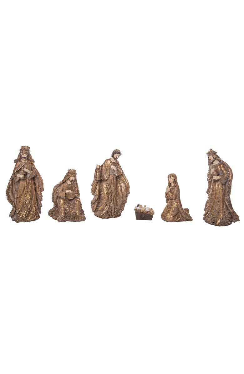 Transpac Brown Elegant Gilded Nativity Set of 6 Decorative Figurines, Main, color, Brown