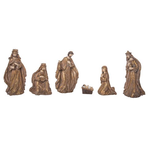 Brown Elegant Gilded Nativity Set of 6 Decorative Figurines