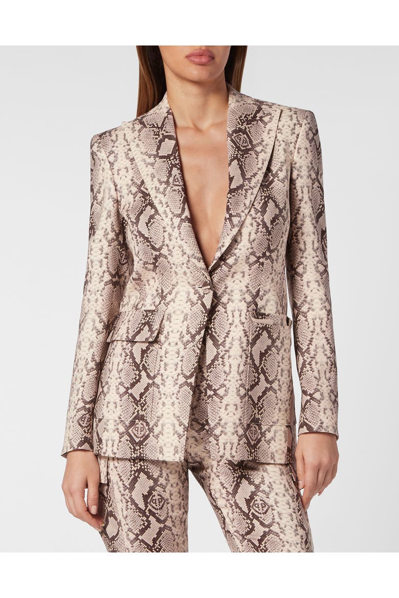 Satin Slim Fit Blazer Pitone Women, Main, color, beige