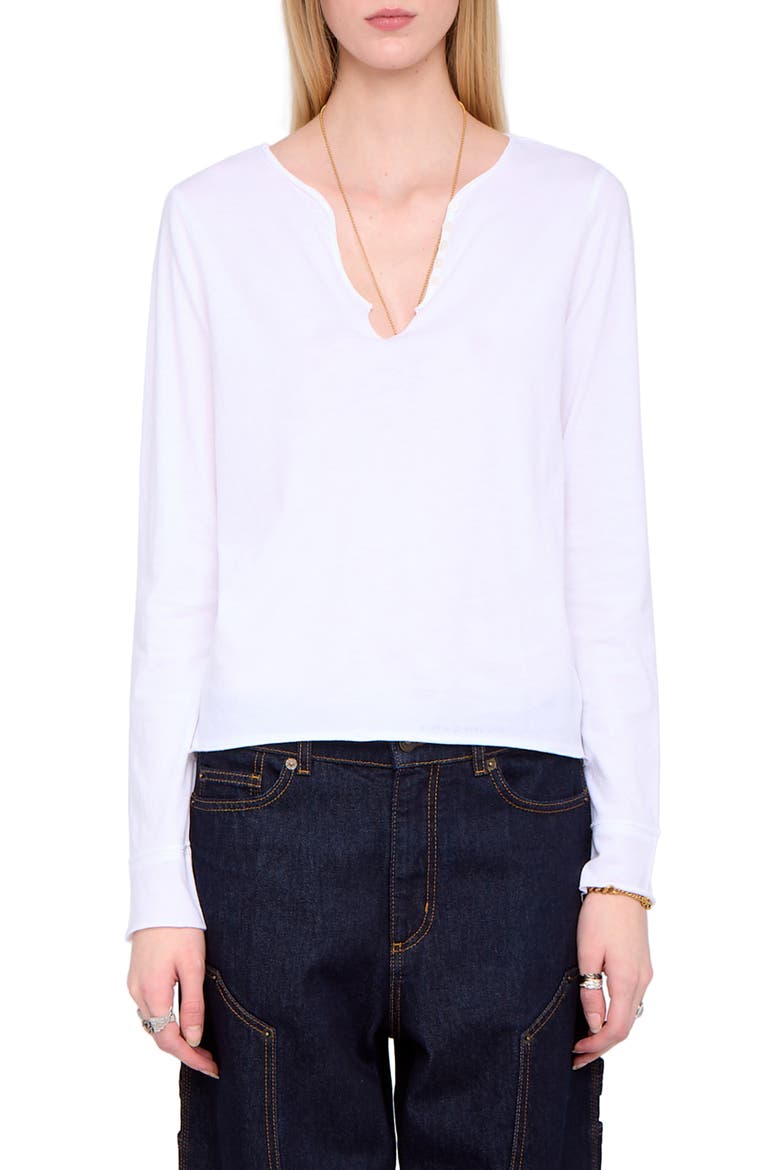 Tuni Wings Strass Long Sleeve Cotton Keyhole T-Shirt, Main, color, WHITE
