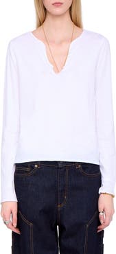 Zadig & Voltaire Tuni Wings Strass Long Sleeve Cotton Keyhole T-Shirt