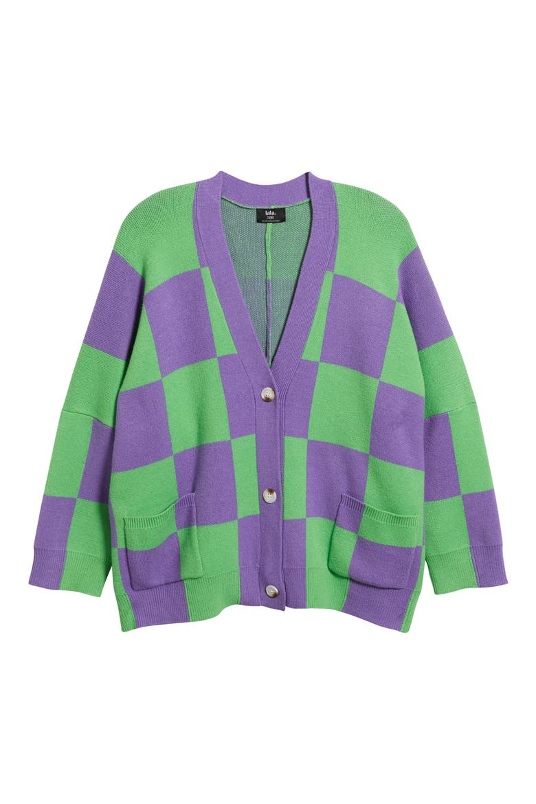 Love You Oversize Checkered Cardigan, Alternate, color, LAVENDER-GREEN