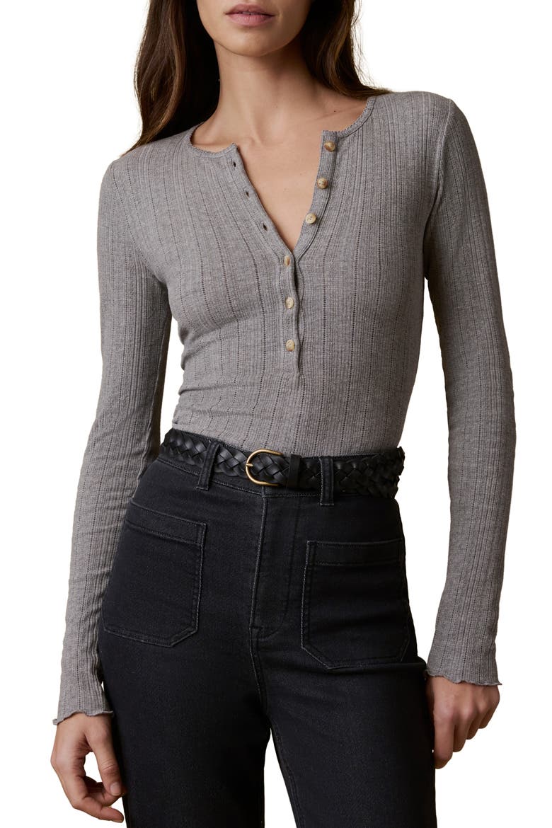 Paradise Pointelle Stitch Organic Cotton Blend Henley, Main, color, MEDIUM GREY HEATHER